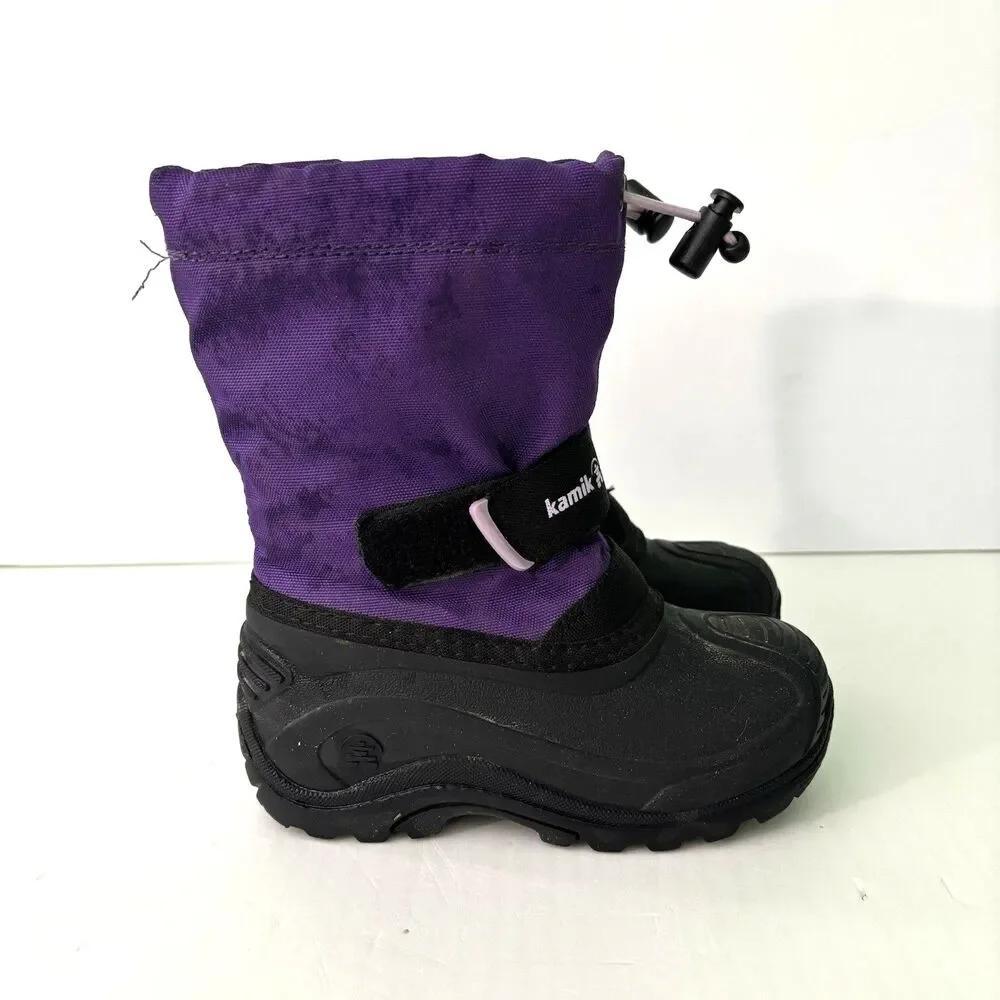 Kamik Boots Kids Girls Youth Size 9 Winter Snow Wesley Pull On Purple Black Wool